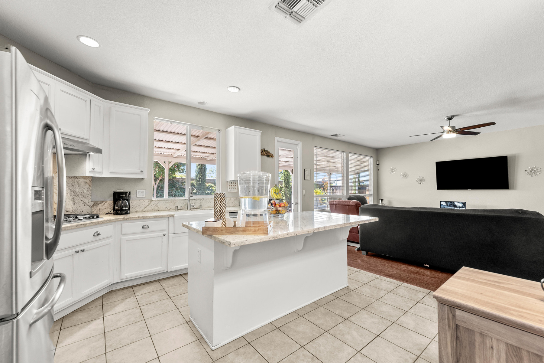 The open kitchen and living area at Millport Villas